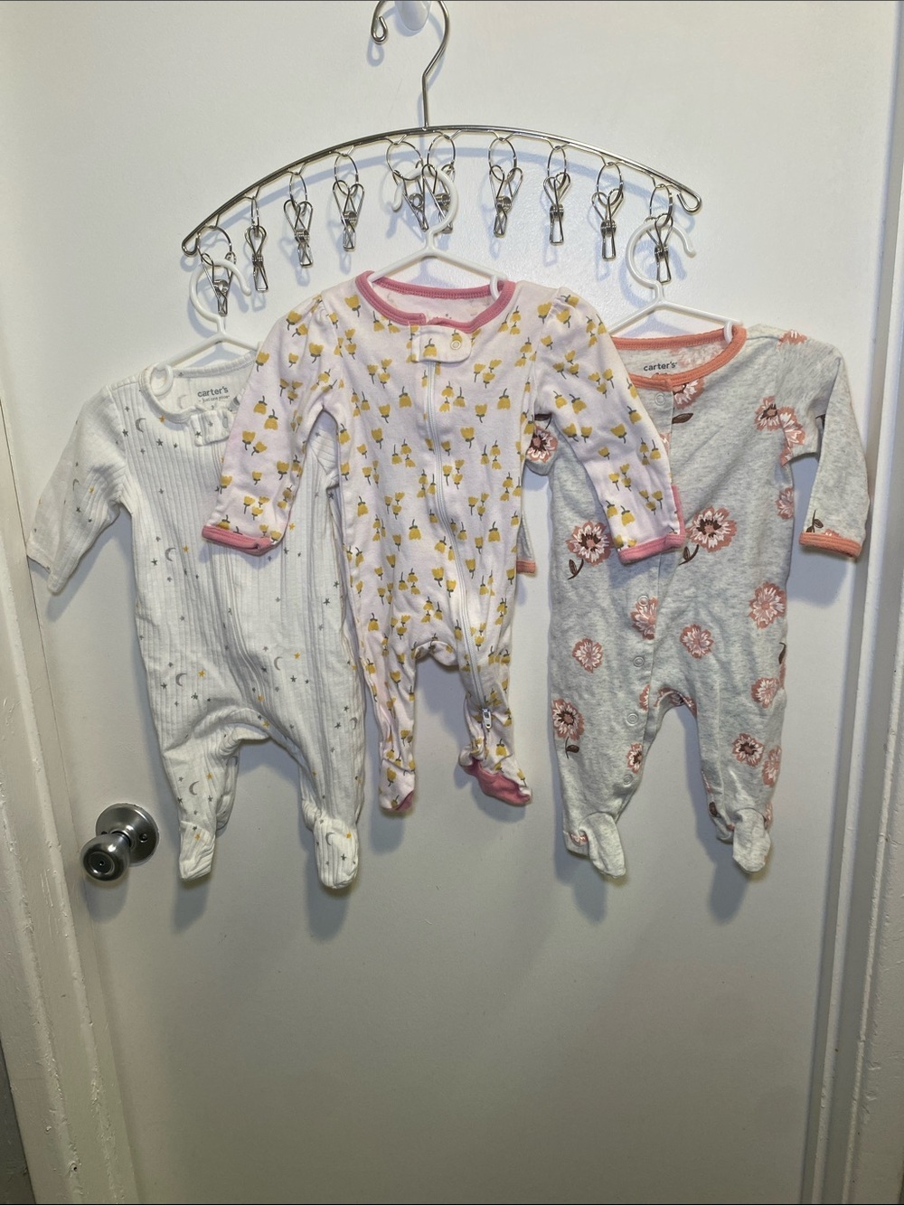 Carter's & Cloud Island Pink, Gray & White Floral and Print Footed One-Piece Set